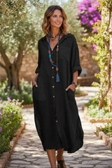 Thalia | Women's Oversized Collared Midi Shirt Dress