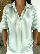 Thessa | Women's Striped Collared Short Sleeve Blouse