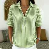 Thessa | Women's Striped Collared Short Sleeve Blouse