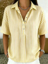 Thessa | Women's Striped Collared Short Sleeve Blouse