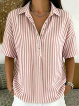 Thessa | Women's Striped Collared Short Sleeve Blouse