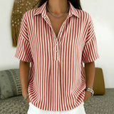 Thessa | Women's Striped Collared Short Sleeve Blouse