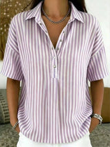 Thessa | Women's Striped Collared Short Sleeve Blouse