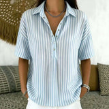 Thessa | Women's Striped Collared Short Sleeve Blouse