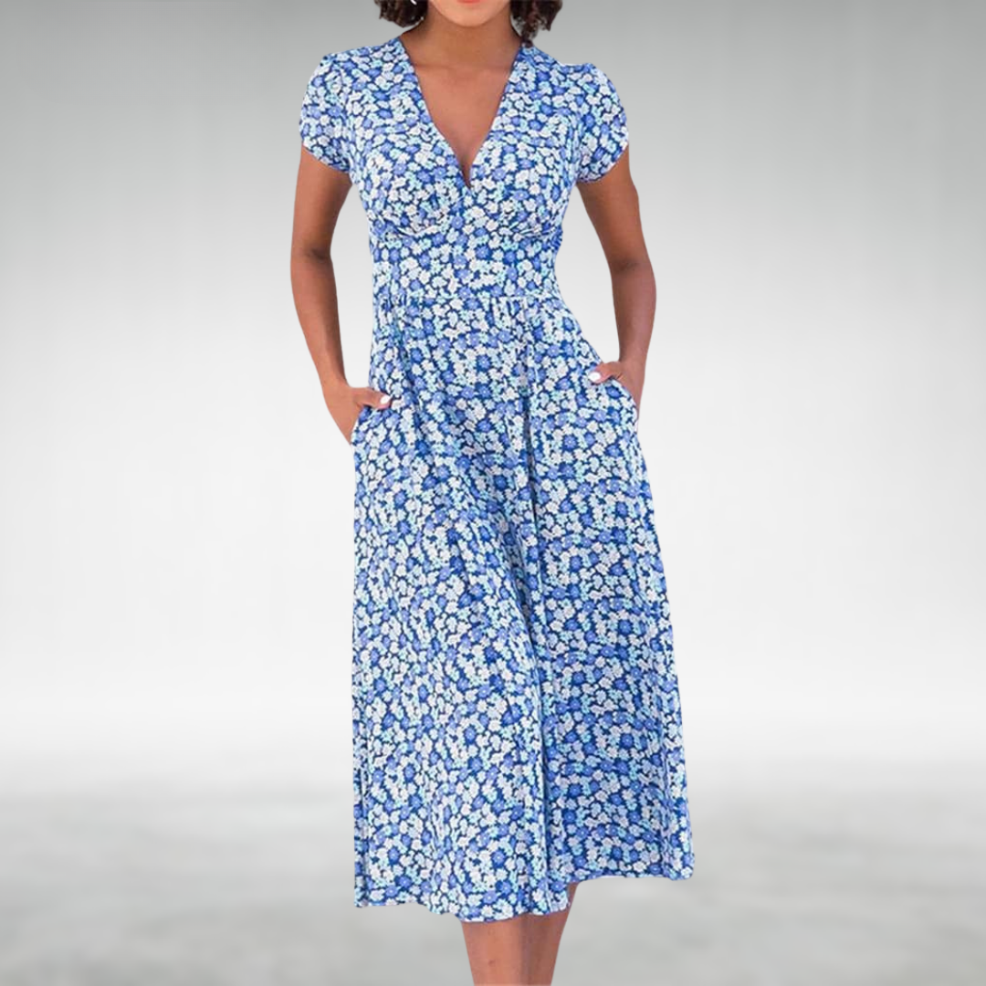 Thessalonica | Women's Floral V-Neck Midi Dress