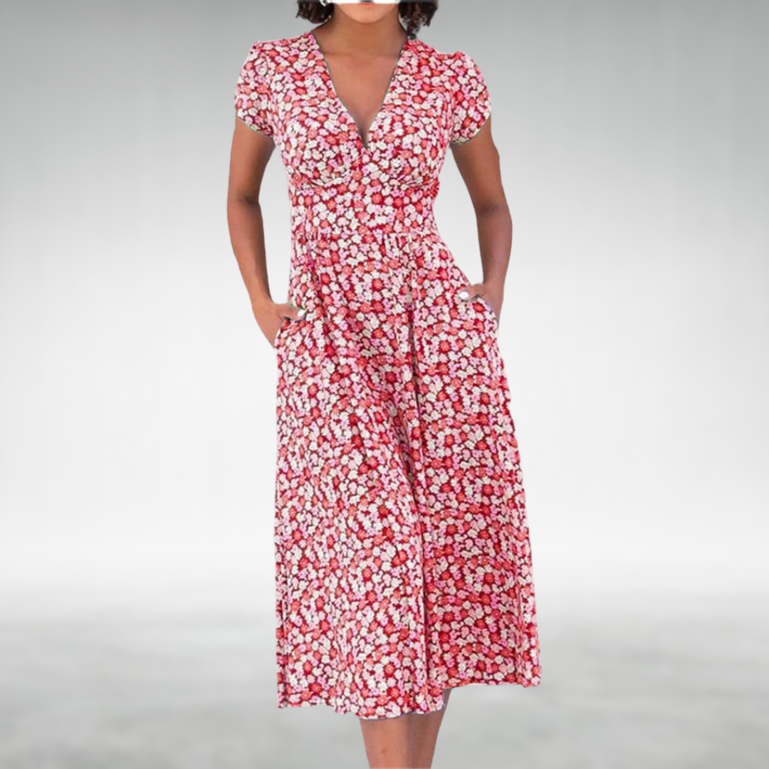 Thessalonica | Women's Floral V-Neck Midi Dress