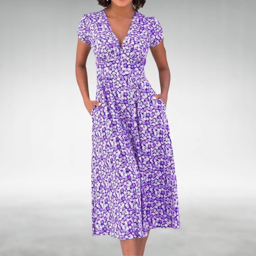 Thessalonica | Women's Floral V-Neck Midi Dress