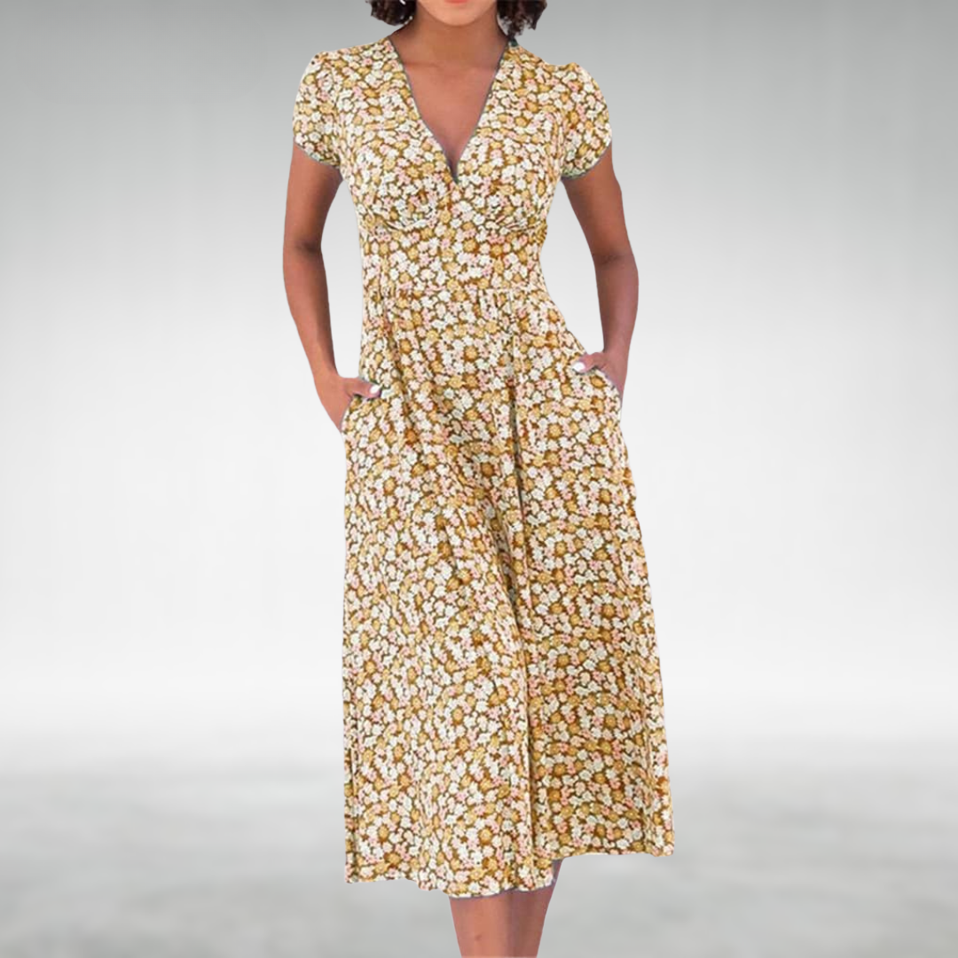 Thessalonica | Women's Floral V-Neck Midi Dress