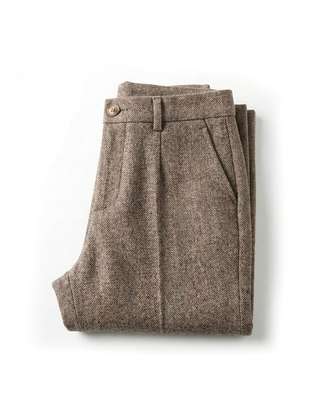 Men’s Tailored Herringbone Pants in Brown