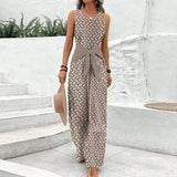Aria | Women's Sleeveless Wide Leg Jumpsuit V-Neck Tie Waist Print