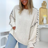 Valentina | Women's Contrast Stitch Long Sleeve Sweater