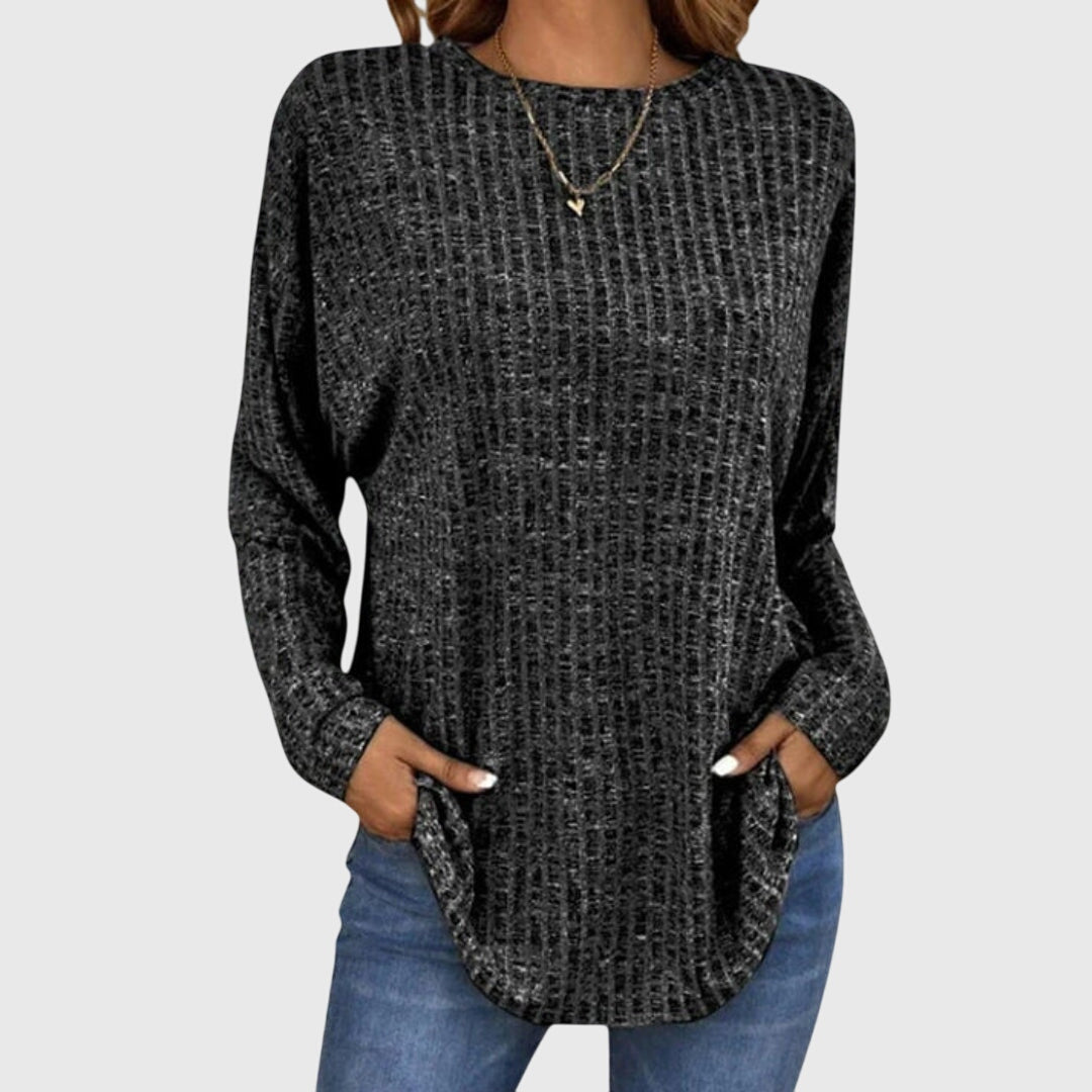 Valentina | Women's Round Neck Long Sleeve Textured Knit Top