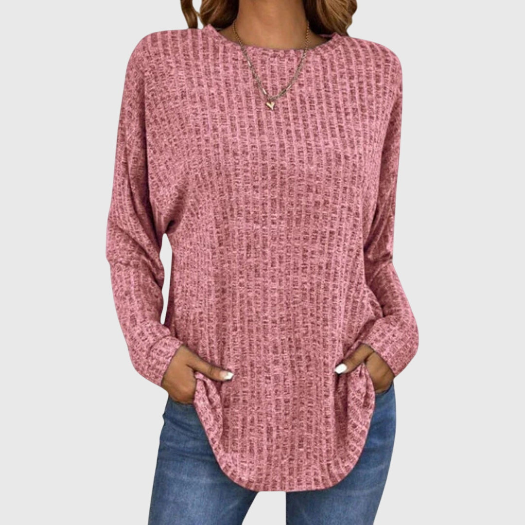 Valentina | Women's Round Neck Long Sleeve Textured Knit Top
