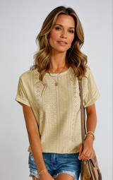 Vella | Women's Casual Eyelet Short Sleeve Top