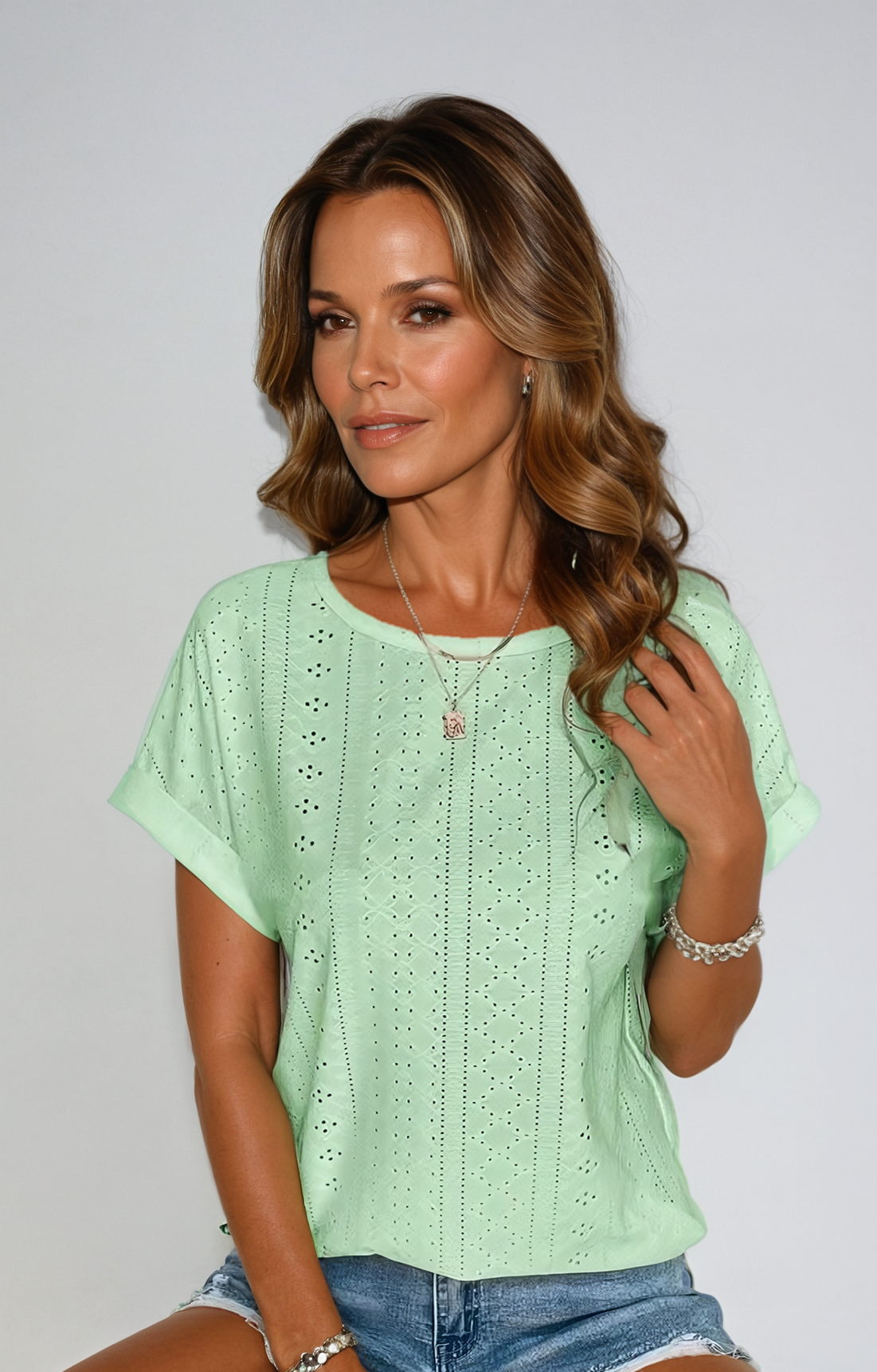 Vella | Women's Casual Eyelet Short Sleeve Top