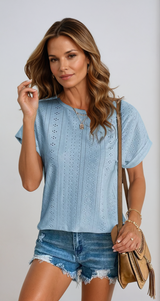 Vella | Women's Casual Eyelet Short Sleeve Top