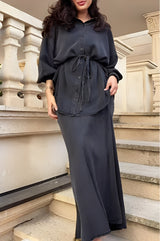 Lisa™ | Long-sleeved Tie-Drawstring Shirt and Skirt Set