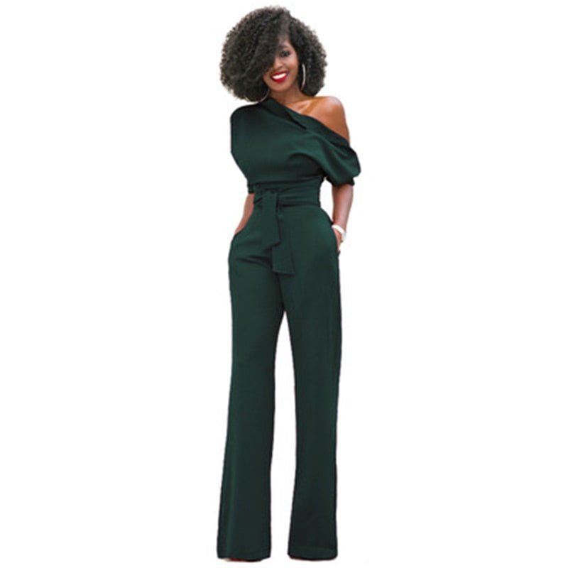 Dalissa | Women's One-Shoulder Wide-Leg Jumpsuit Belted Formal Playsuit
