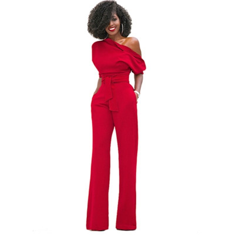 Dalissa | Women's One-Shoulder Wide-Leg Jumpsuit Belted Formal Playsuit