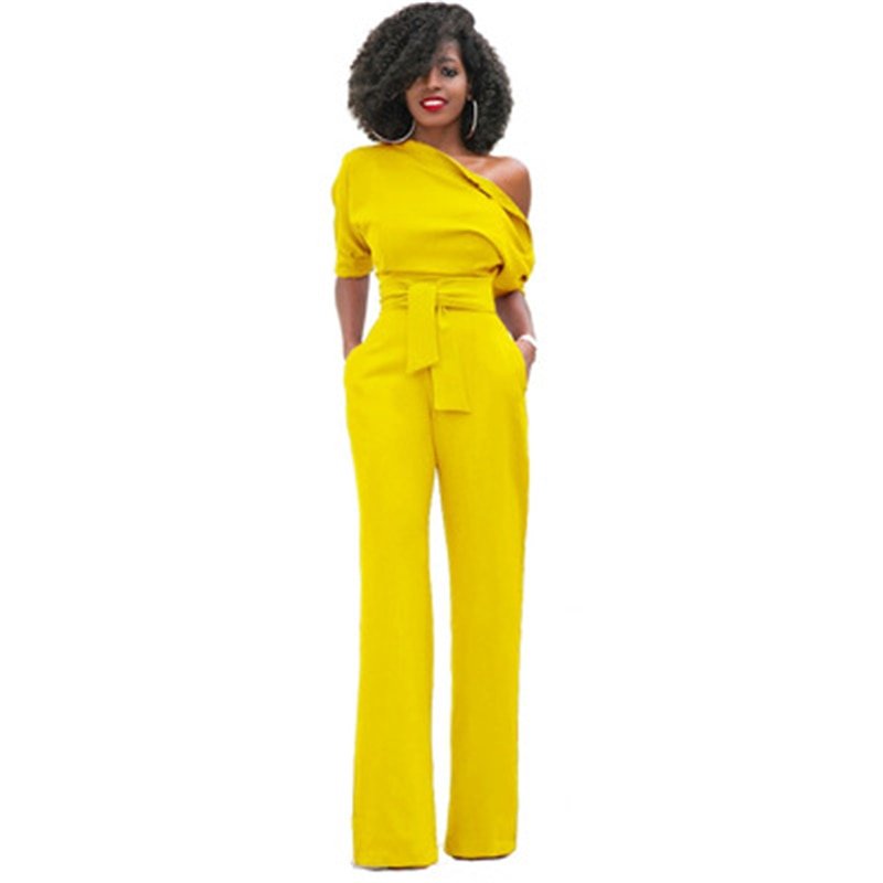 Dalissa | Women's One-Shoulder Wide-Leg Jumpsuit Belted Formal Playsuit