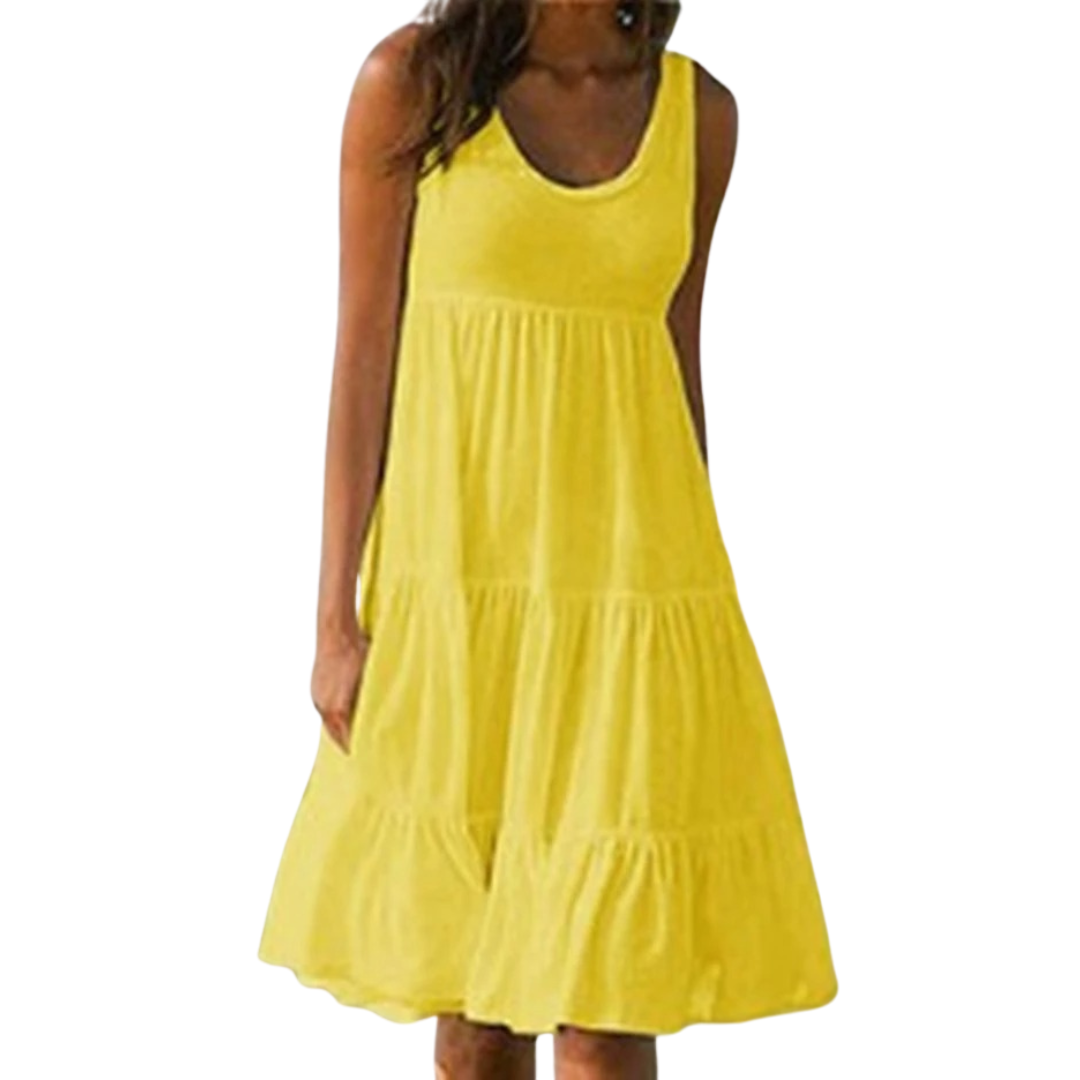 Sunny | Women's Sleeveless Tiered Ruffle Hem Swing Dress