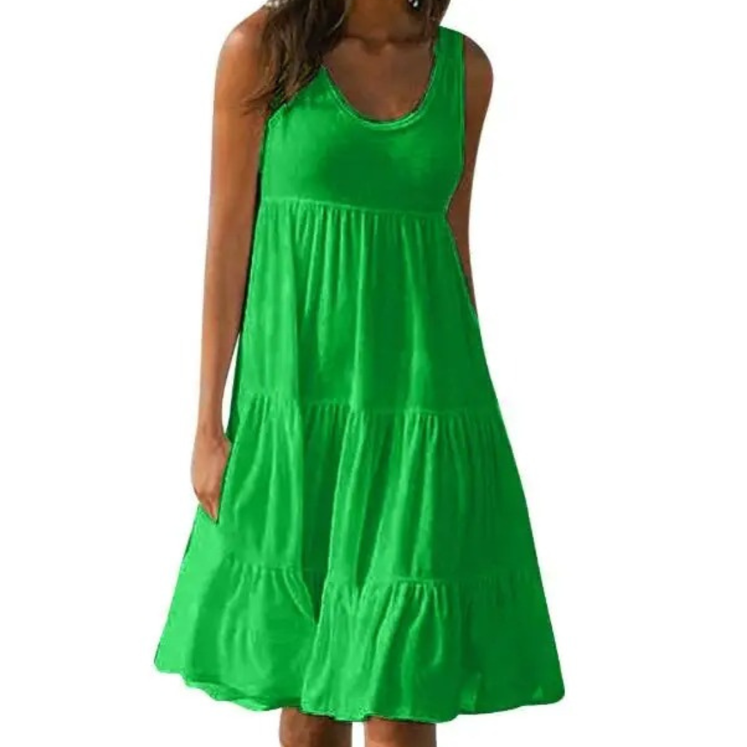 Sunny | Women's Sleeveless Tiered Ruffle Hem Swing Dress