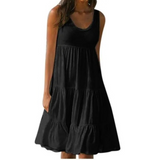 Sunny | Women's Sleeveless Tiered Ruffle Hem Swing Dress