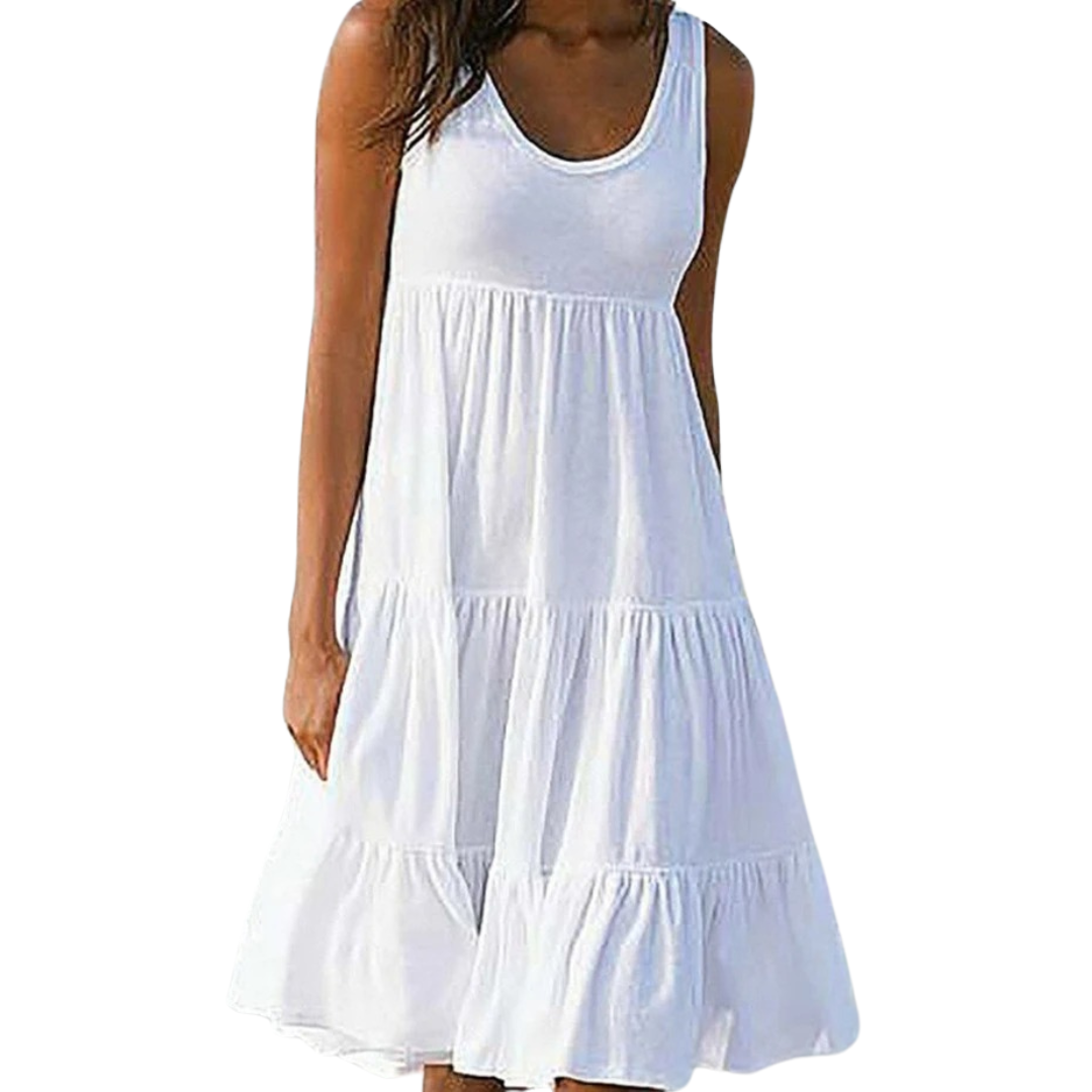 Sunny | Women's Sleeveless Tiered Ruffle Hem Swing Dress