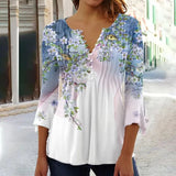 Amelia | Women's Floral Long Sleeve Relaxed-Fit Henley Blouse