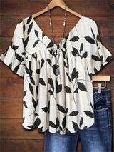 Wynona | Women's Leaf Print V Neck Blouse