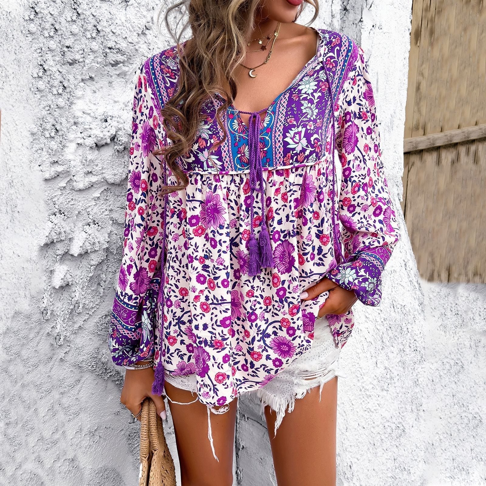 Zadie | Women's Boho Floral Long Sleeve Tunic Blouse