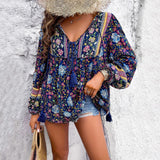Zadie | Women's Boho Floral Long Sleeve Tunic Blouse