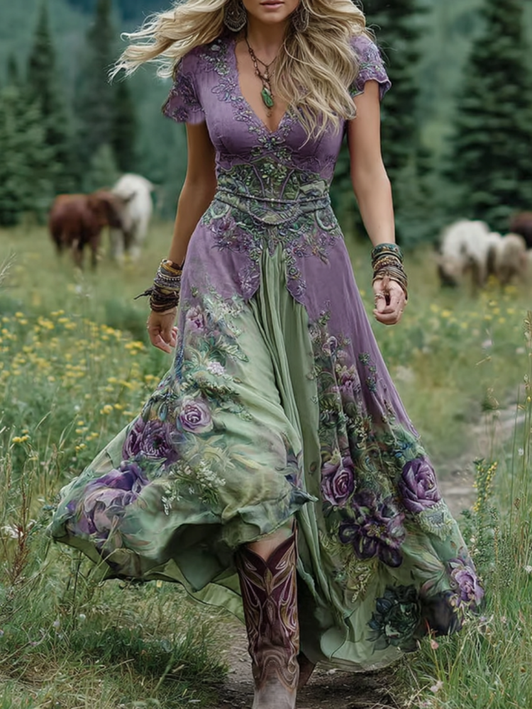 Zephyrine | Women's Floral Maxi Dress V-Neck