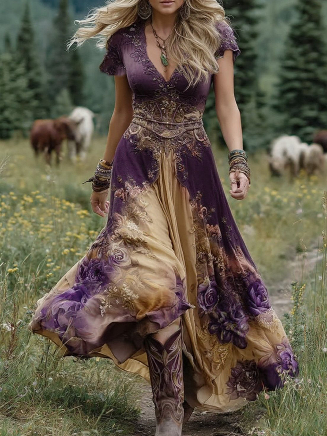 Zephyrine | Women's Floral Maxi Dress V-Neck