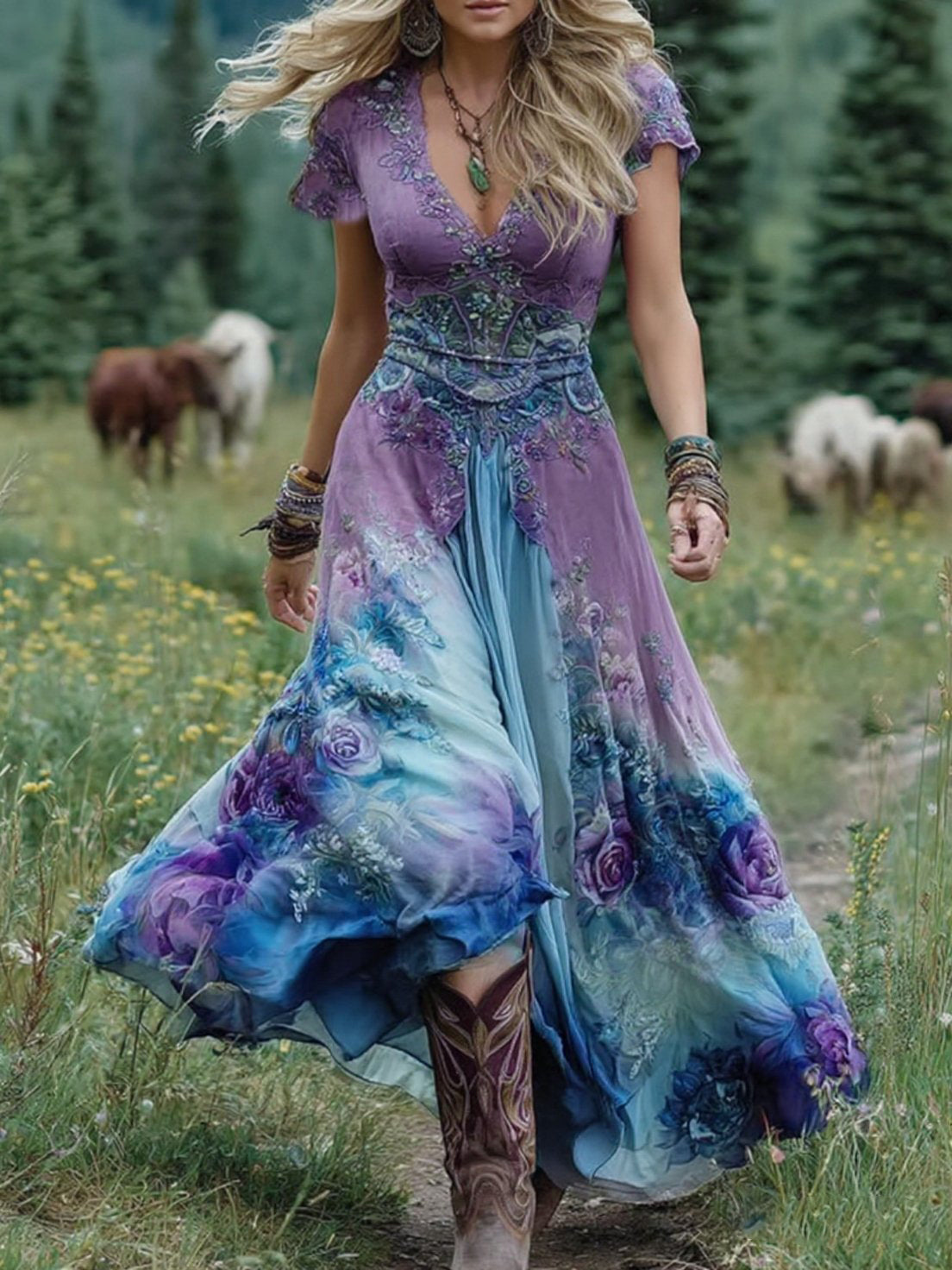 Zephyrine | Women's Floral Maxi Dress V-Neck