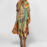 Zephyrine | Women's V-Neck Graphic Print Midi Dress