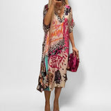 Zephyrine | Women's V-Neck Graphic Print Midi Dress