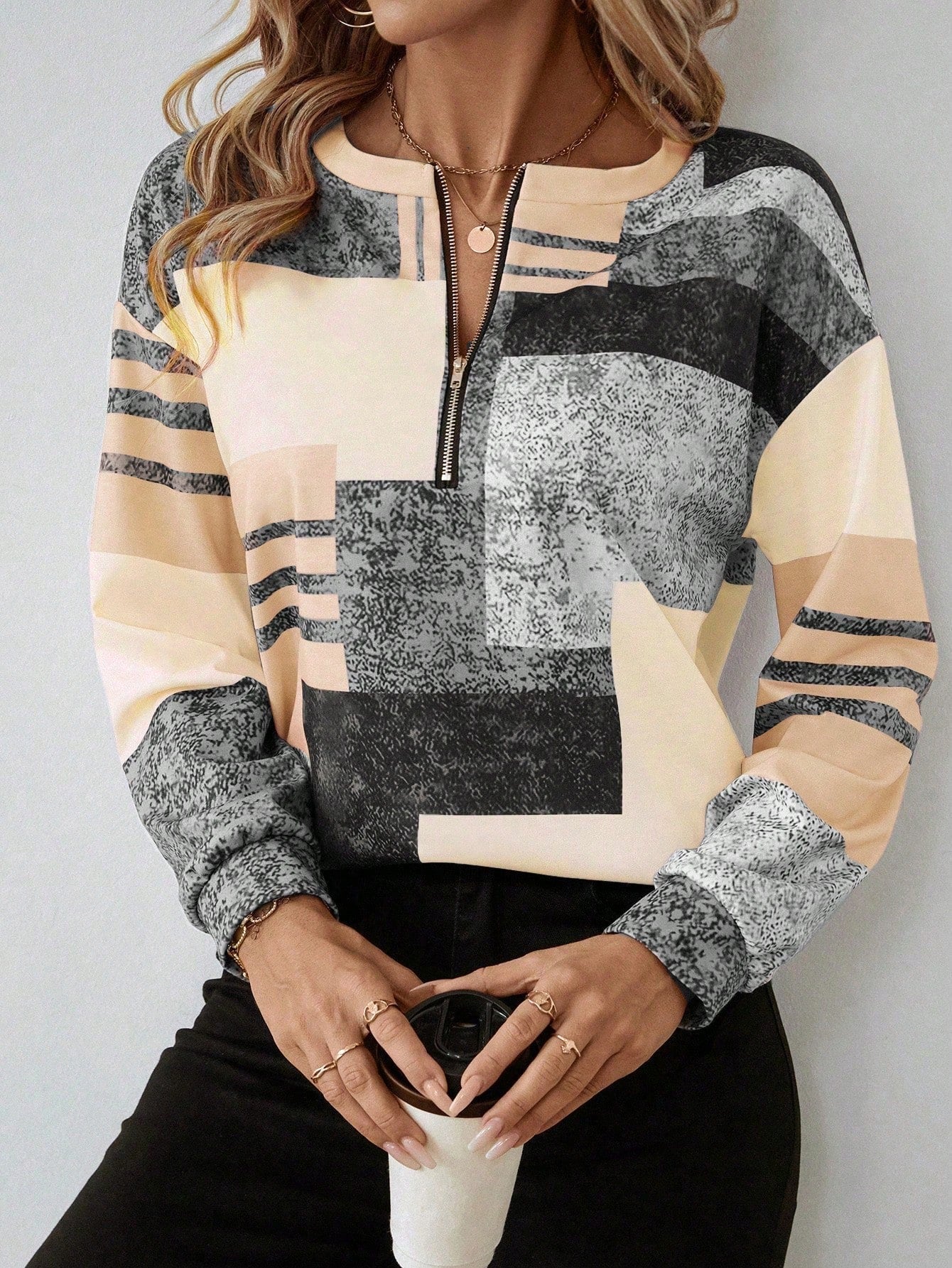 Zinnia | Women's Abstract Print Long Sleeve Top