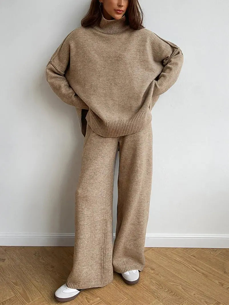 Zora | Women's Turtleneck Loungewear Set with Wide Leg Pants