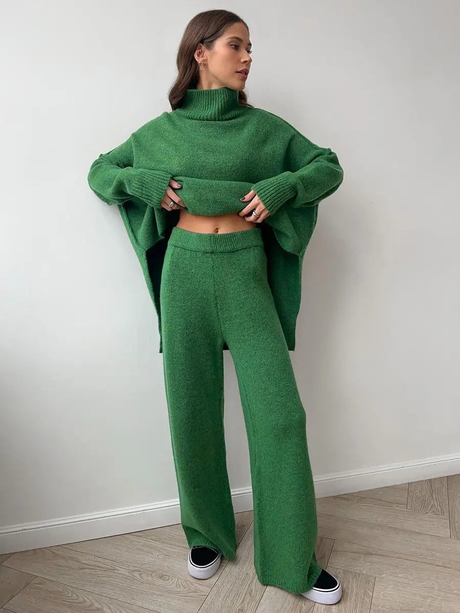 Zora | Women's Turtleneck Loungewear Set with Wide Leg Pants