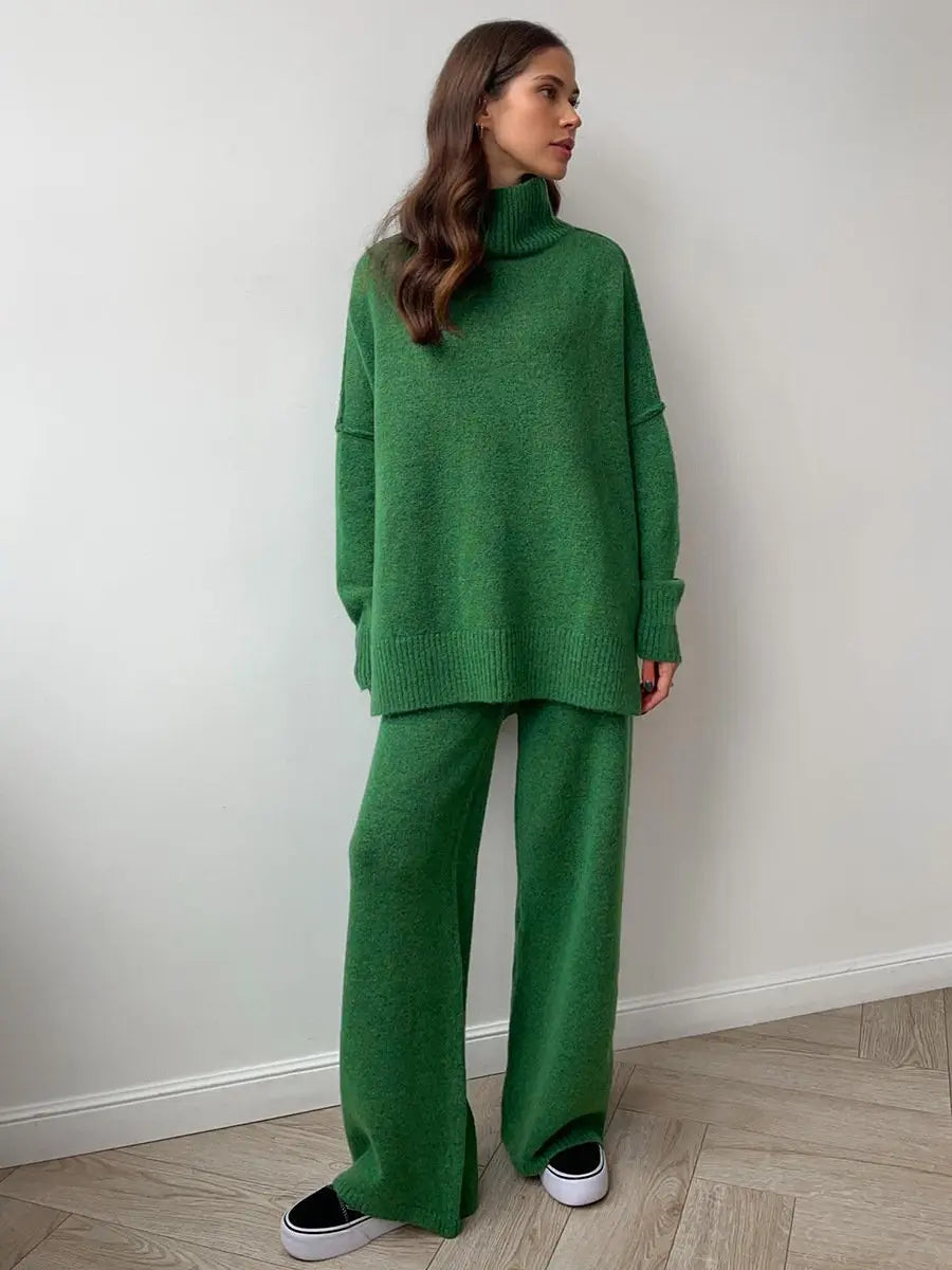 Zora | Women's Turtleneck Loungewear Set with Wide Leg Pants