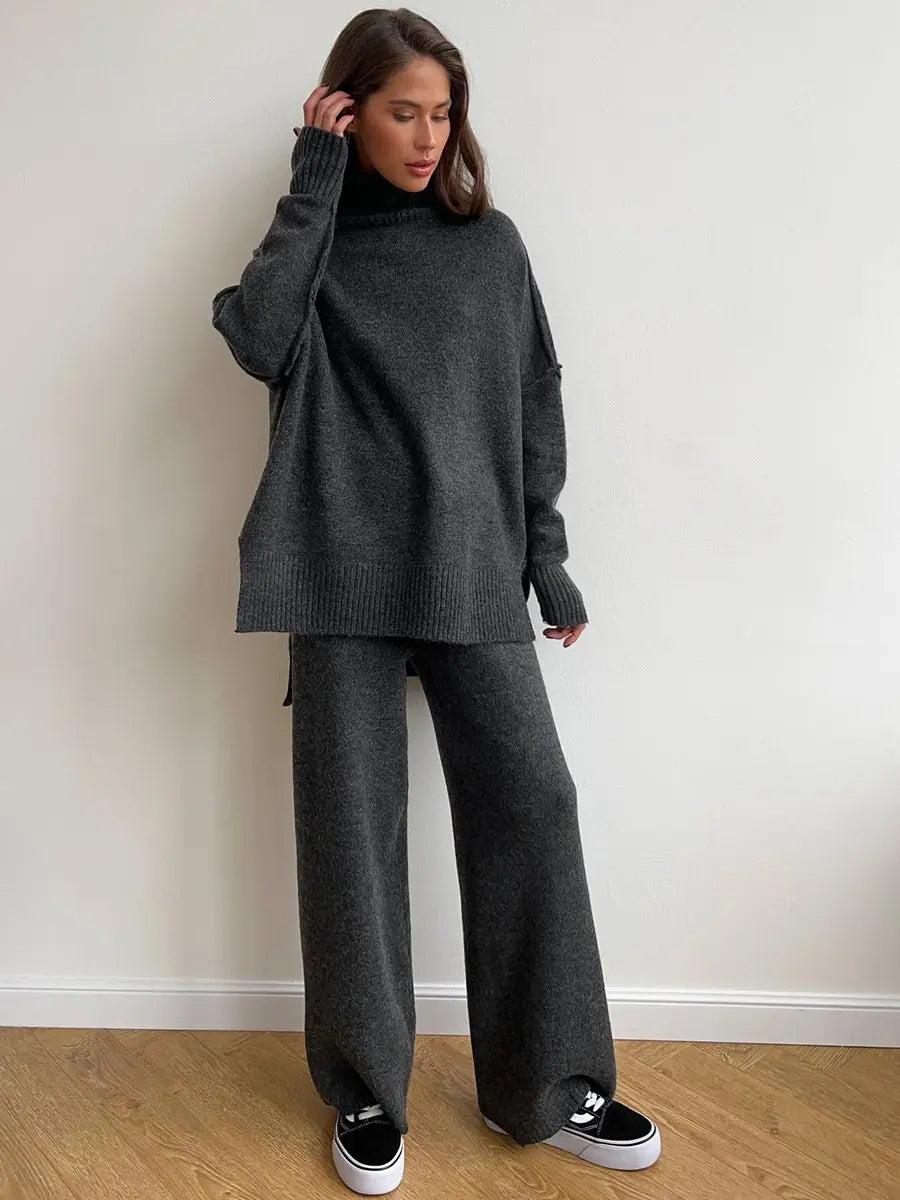 Zora | Women's Turtleneck Loungewear Set with Wide Leg Pants