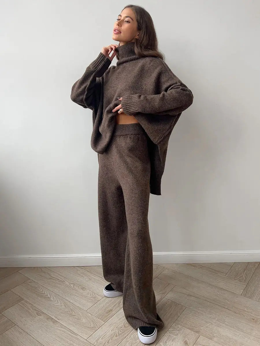 Zora | Women's Turtleneck Loungewear Set with Wide Leg Pants