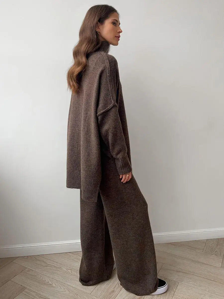 Zora | Women's Turtleneck Loungewear Set with Wide Leg Pants